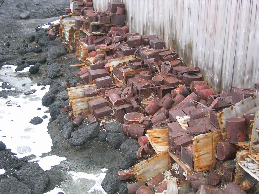 2003-04 Disintegrating tins of food supplies outside Shackleton's 'Nimrod' Hut (002)