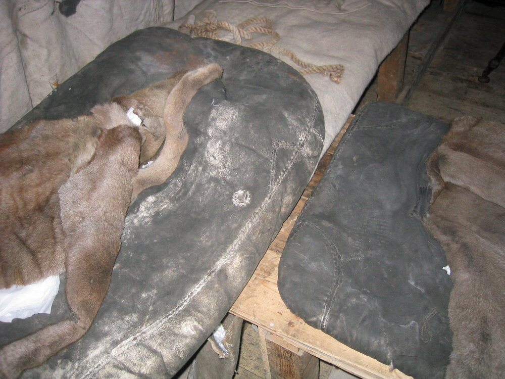 2003-04 Bunks and reindeer fur sleeping bags in Shackleton's 'Nimrod' Hut (008)