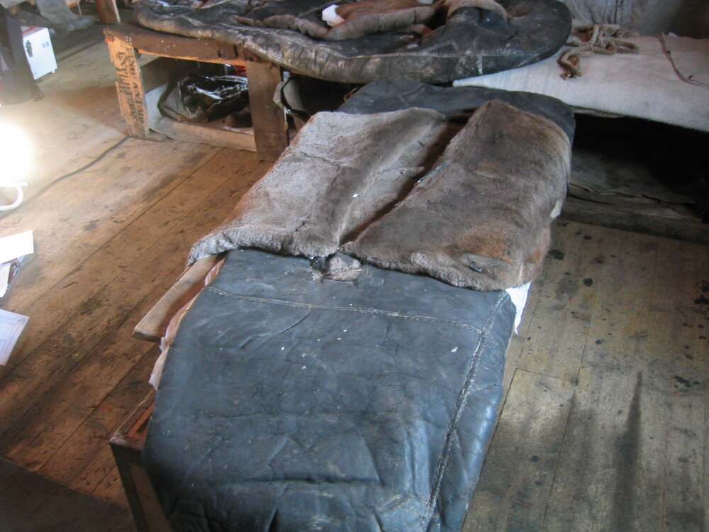2003-04 Bunks and reindeer fur sleeping bags in Shackleton's 'Nimrod' Hut (011)