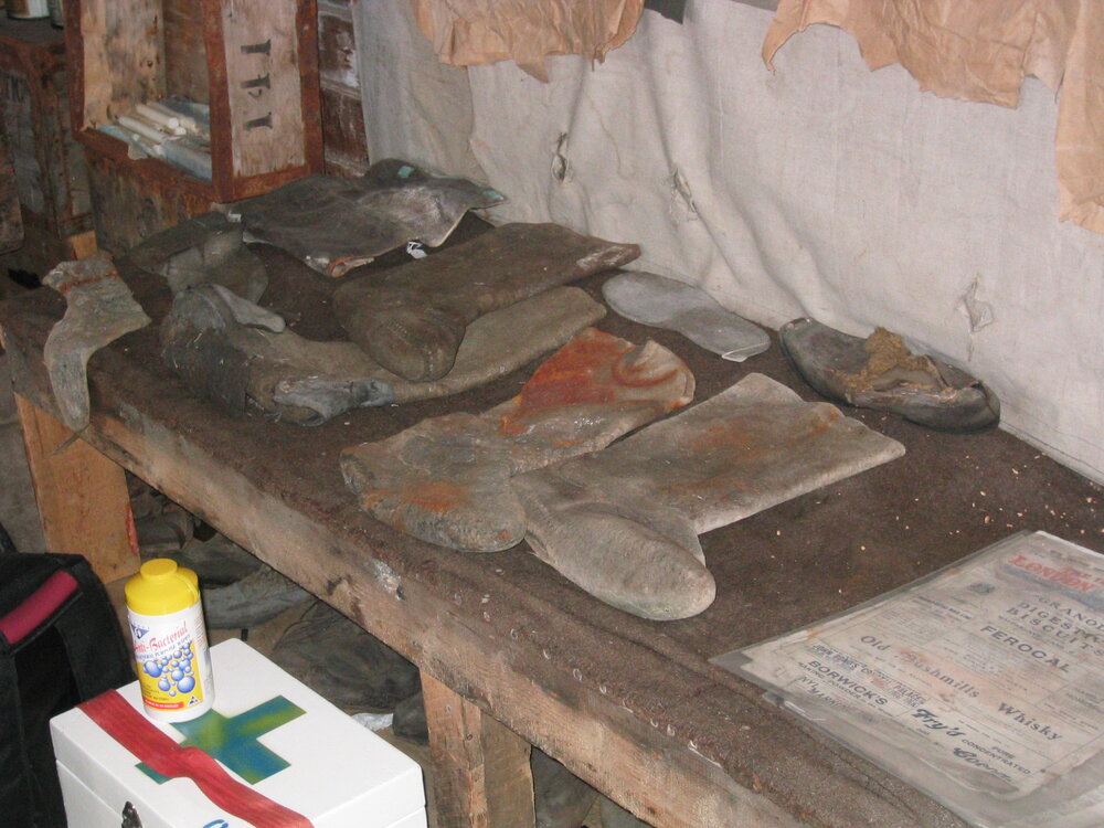 2003-04 Bunk and footwear along south wall in Shackleton's 'Nimrod' Hut (002)