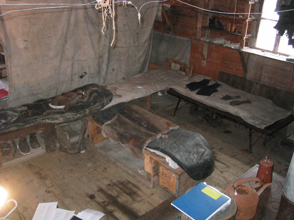 2003-04 Bunks and reindeer fur sleeping bags in Shackleton's 'Nimrod' Hut (012)
