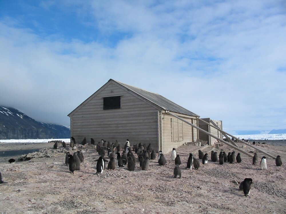 2003 K440 at Cape Adare - Borchgrevink's huts from the North