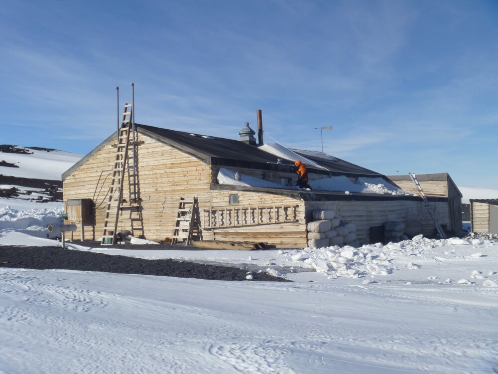 Painting the roof of Scott's 'Terra Nova' hut (005)