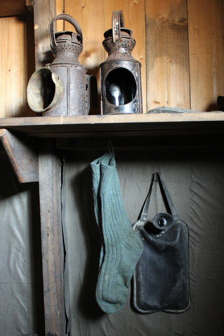 2019-20 A pair of socks and a hot water bottle hanging in Scott's 'Terra Nova' Hut (001)