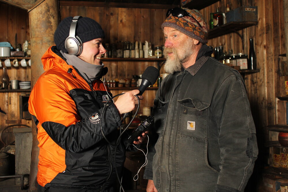 2019-20 Interviewing inside Scott's 'Terra Nova' Hut (004)