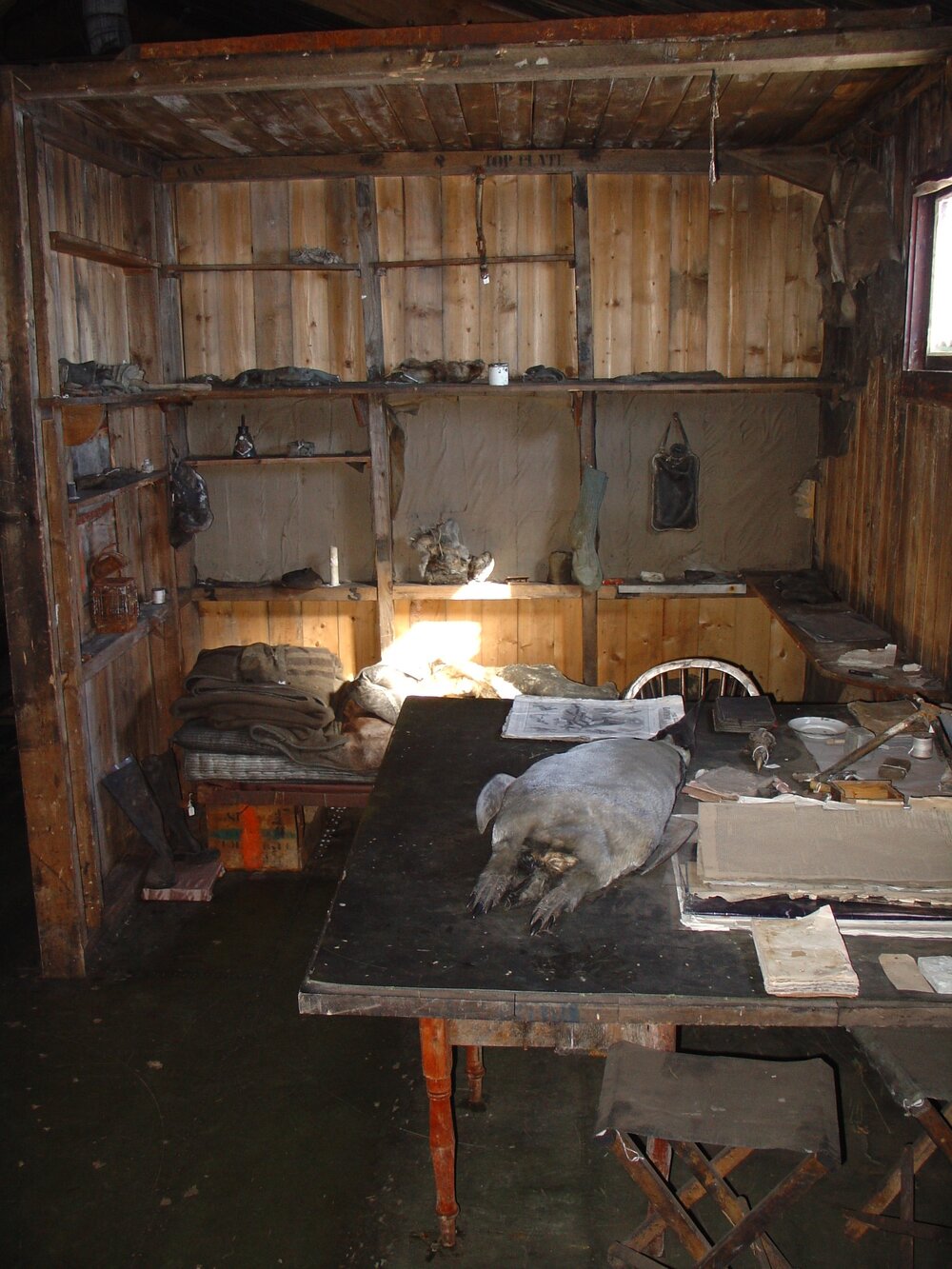 2003-04 Chart table and Scott's den in 'Terra Nova' Hut 