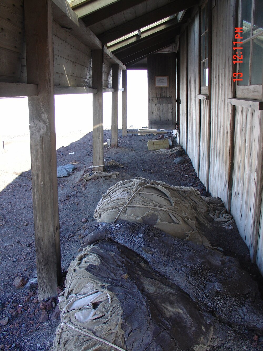 Ship's awning and seal carcass, Scott's 'Discovery' Hut