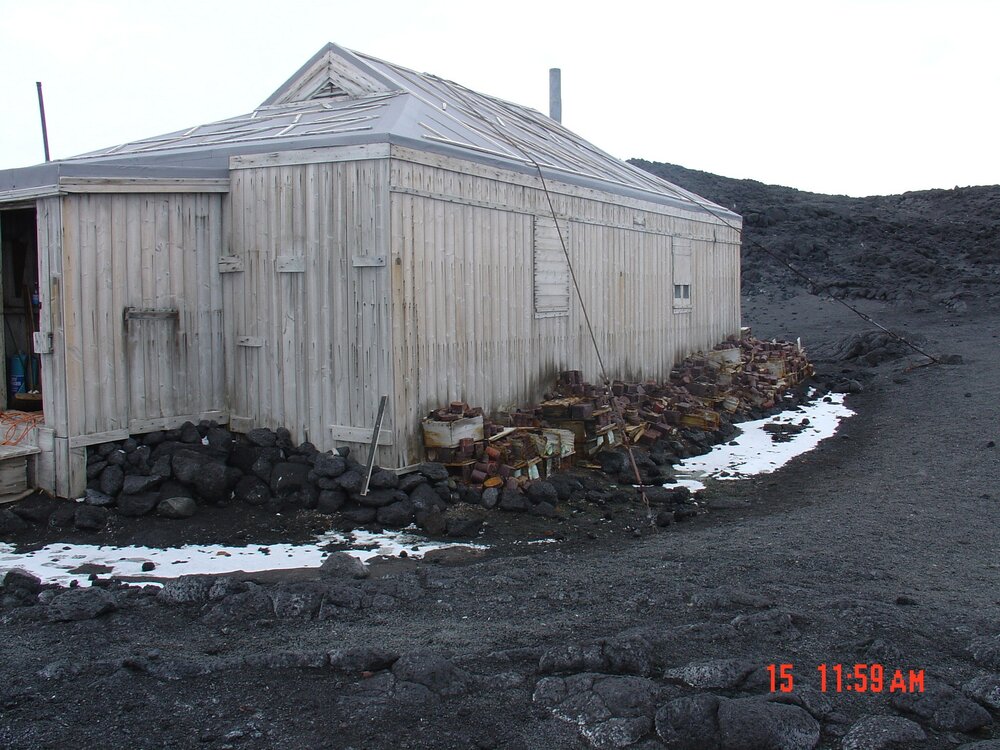 2003-04 Broken Venesta boxes along  southern exterior wall, Shackleton's 'Nimrod' Hut