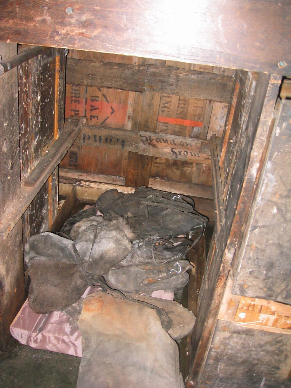 2003-04 Equipment stored beneath Nelson and Day's bunks, Scott's 'Terra Nova' Hut