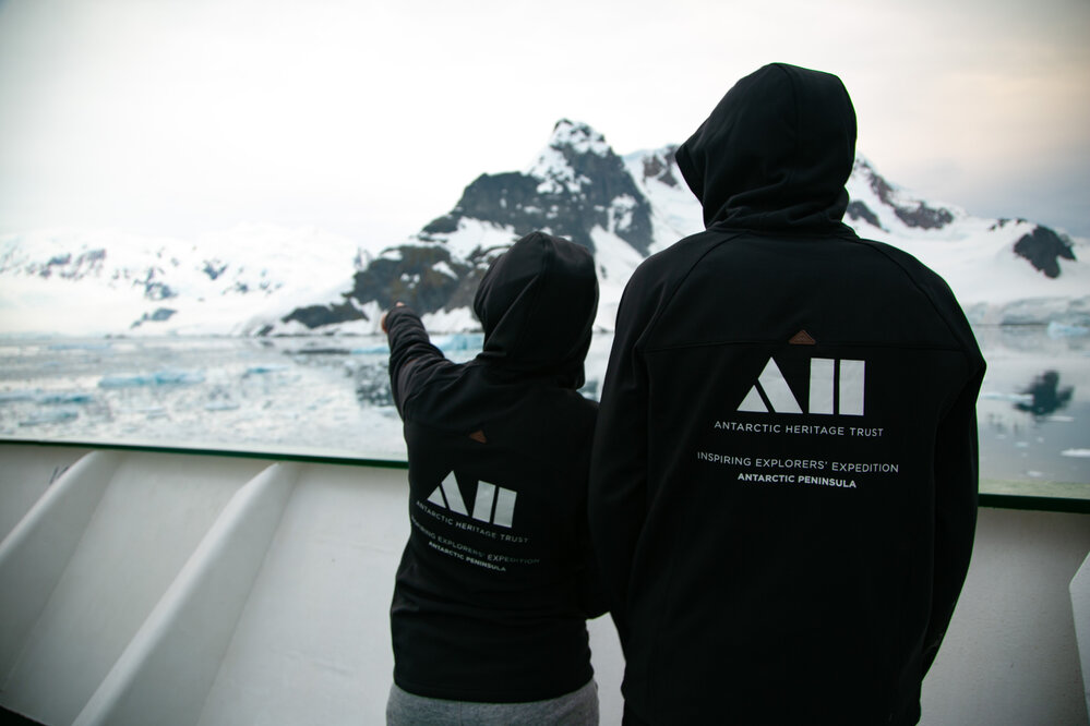 AHT Inspiring Explorers viewing Antarctic Peninsula from 'Navigator' deck