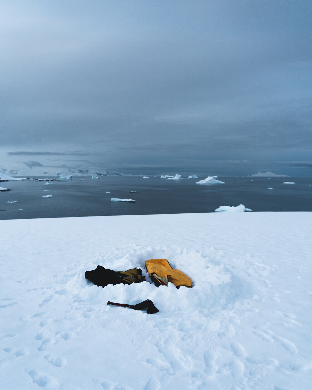 Antarctic Peninsula campsite ready to sleep under the stars