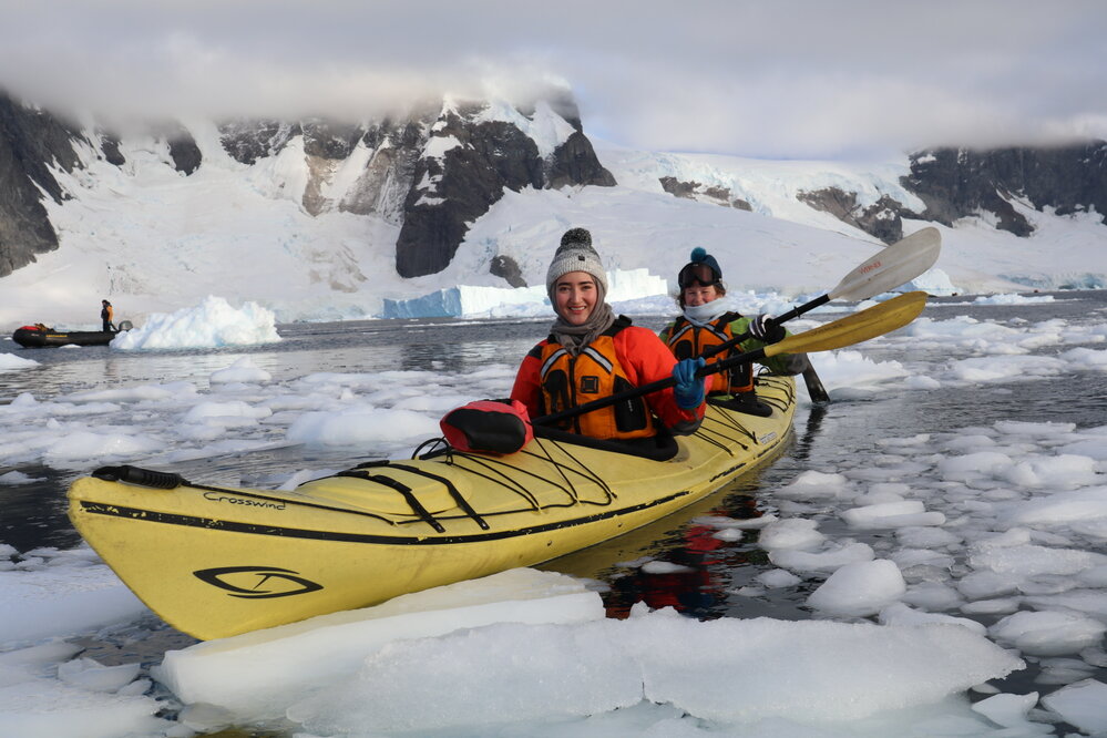 Inspiring Explorers Sadra Sultani and Ihlara McIndoe kayaking through the brash ice (002)