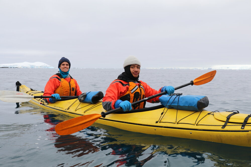 Inspiring Explorers Owain John and A'aifou Kaufusi-Potemani kayaking