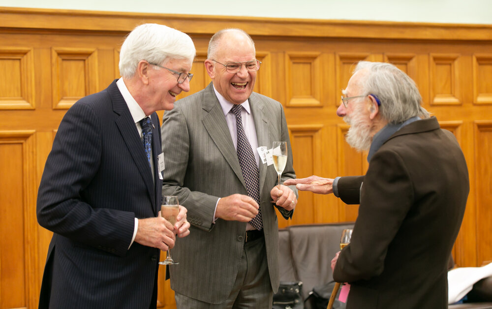 Richard McElrea former AHT Chair and Former AHT Chairman David Crerar greeting geologist Arnold Heine (001)