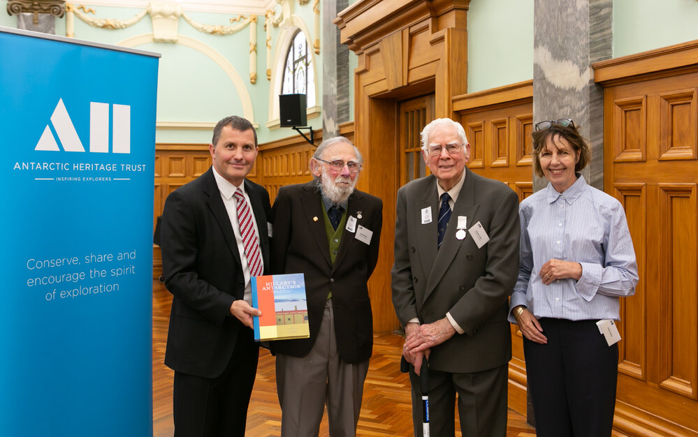 AHT Executive Director Nigel Watson, Geologist Arnold Heine, Scott Base building overseer Randall Heke and photographer Jane Ussher MNZM