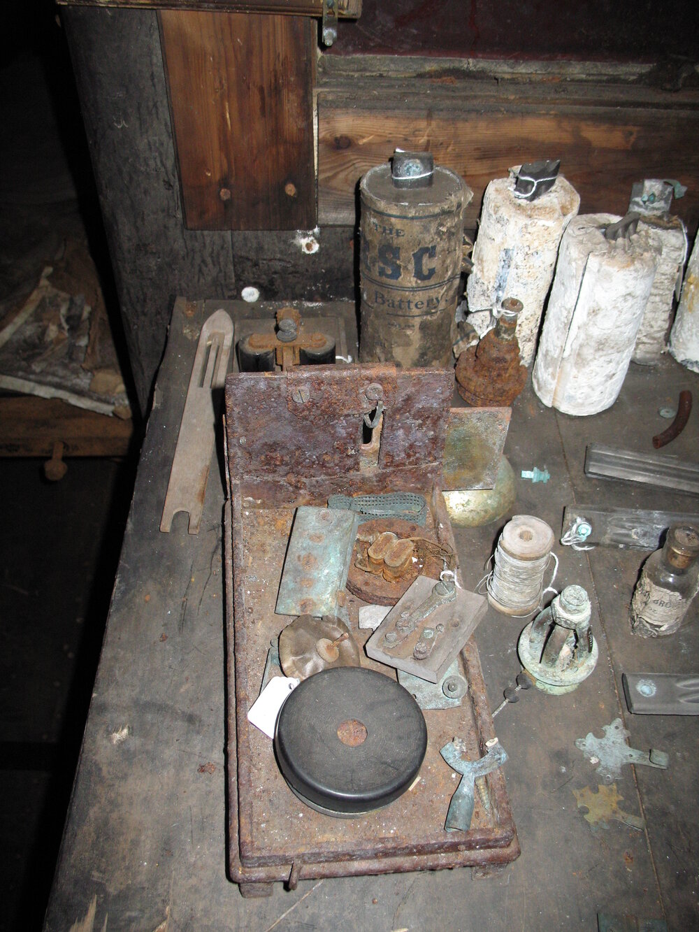 Communication equipment on Make and Mend table, Scott's&nbsp;'Terra Nova'&nbsp;hut