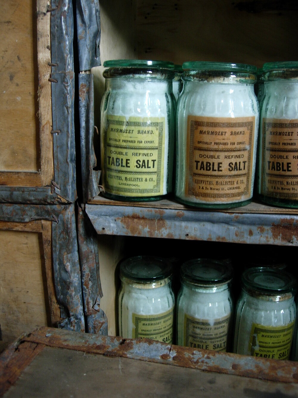 2007 Jars of table salt inside Shackleton's 'Nimrod' hut, Cape Royds