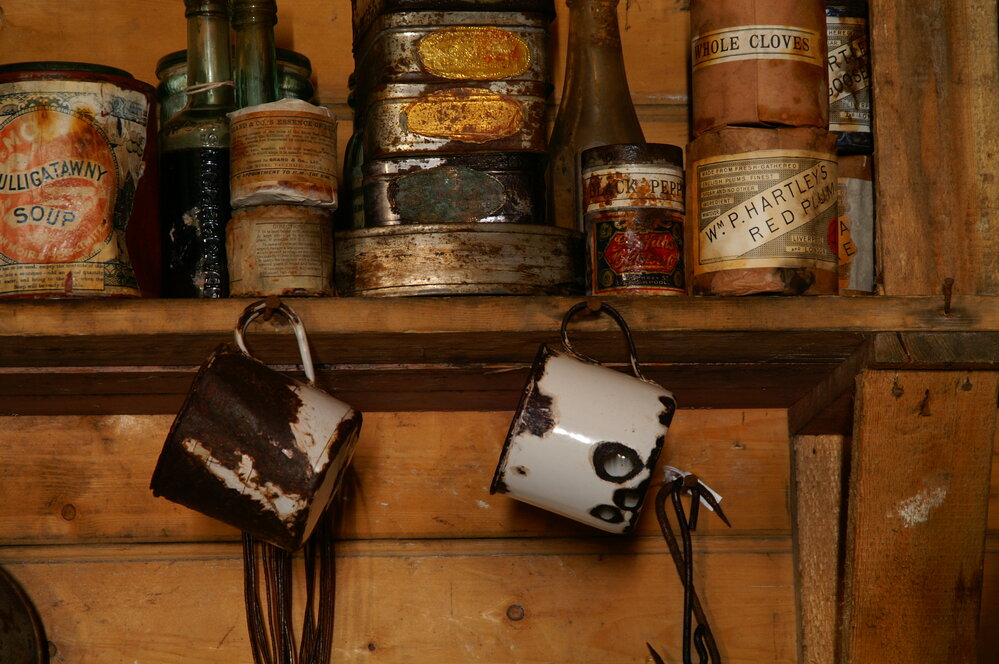 2007 Hanging enamel mugs inside Shackleton's 'Nimrod' hut