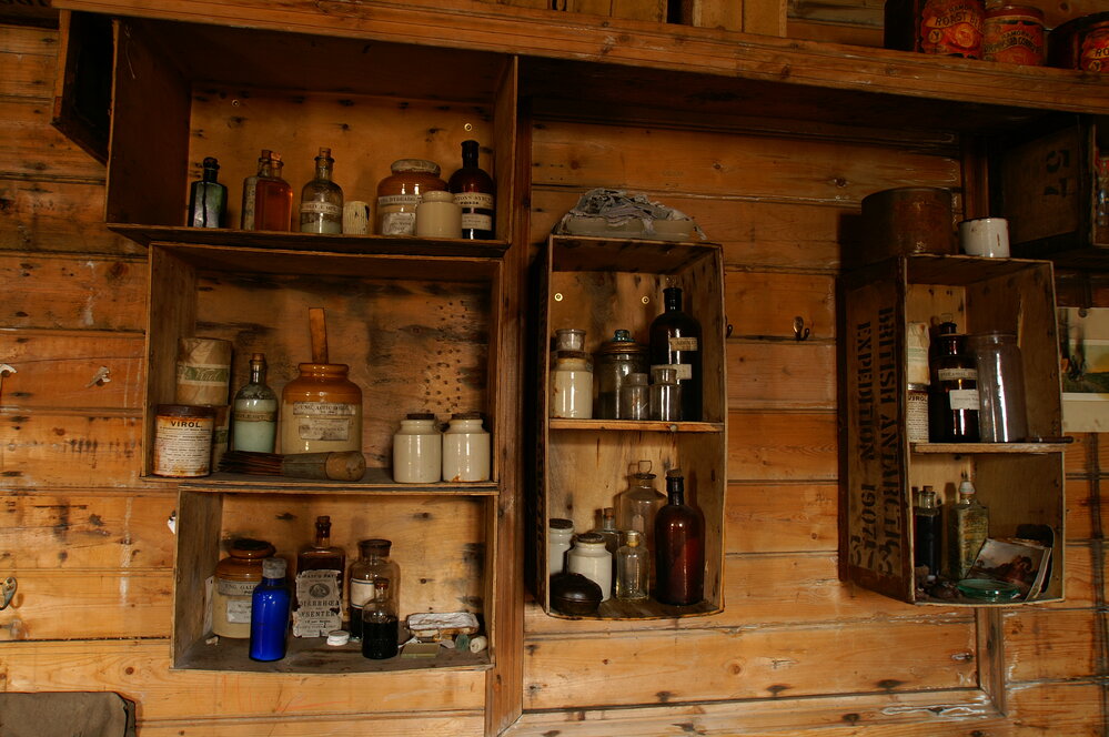 2007 Medicines on shelves inside Shackleton's 'Nimrod' hut