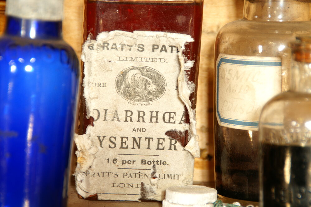 2007 Medicines on shelves inside Shackleton's 'Nimrod' hut