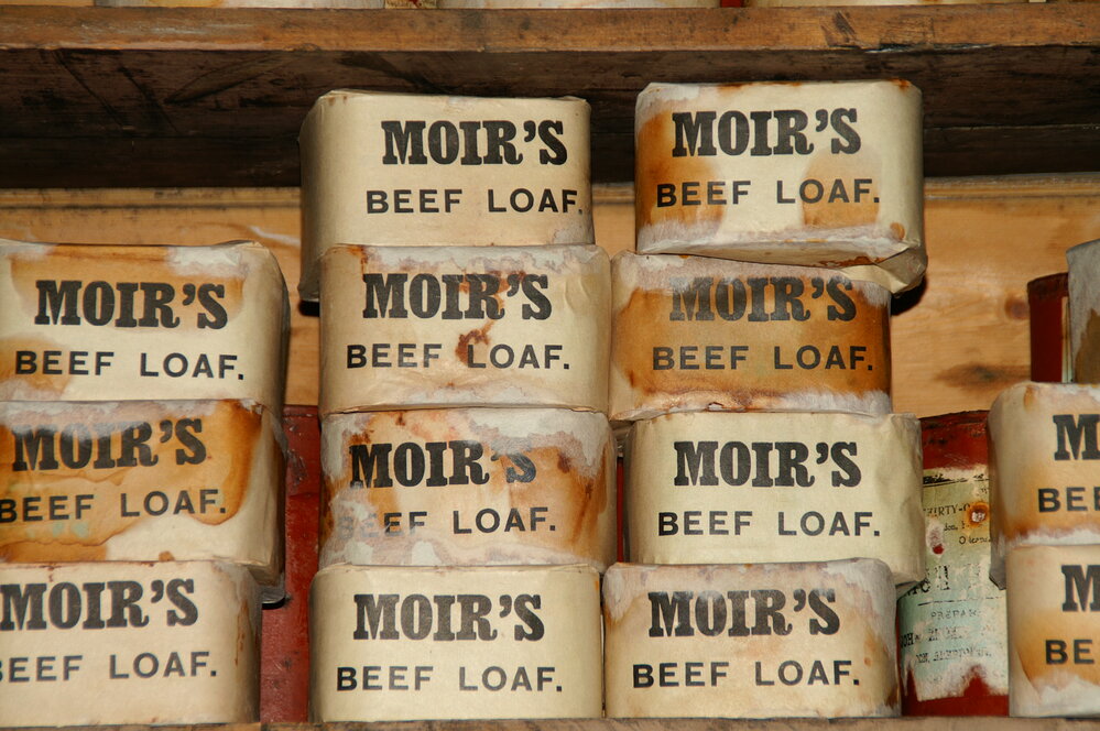 2007 Tins of Moir's Beef loaf inside Shackleton's 'Nimrod' hut