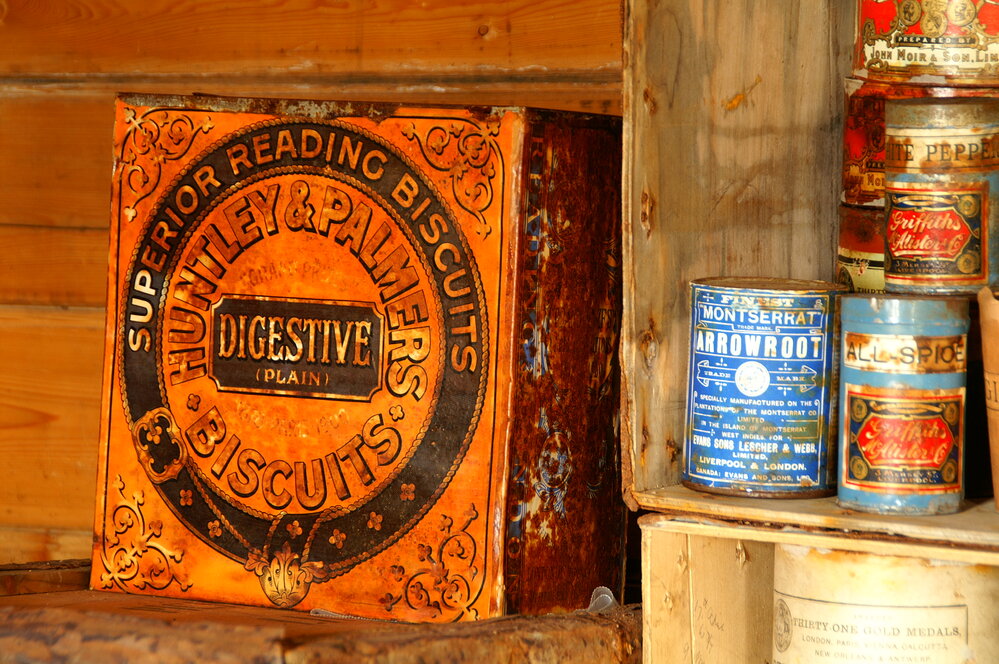 2007 Provisions on shelves inside Shackleton's 'Nimrod' hut