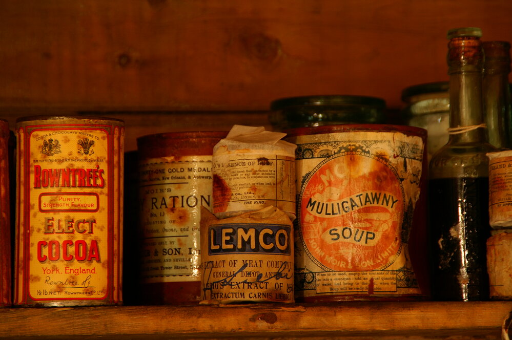 2007 Provisions on shelves inside Shackleton's 'Nimrod' hut