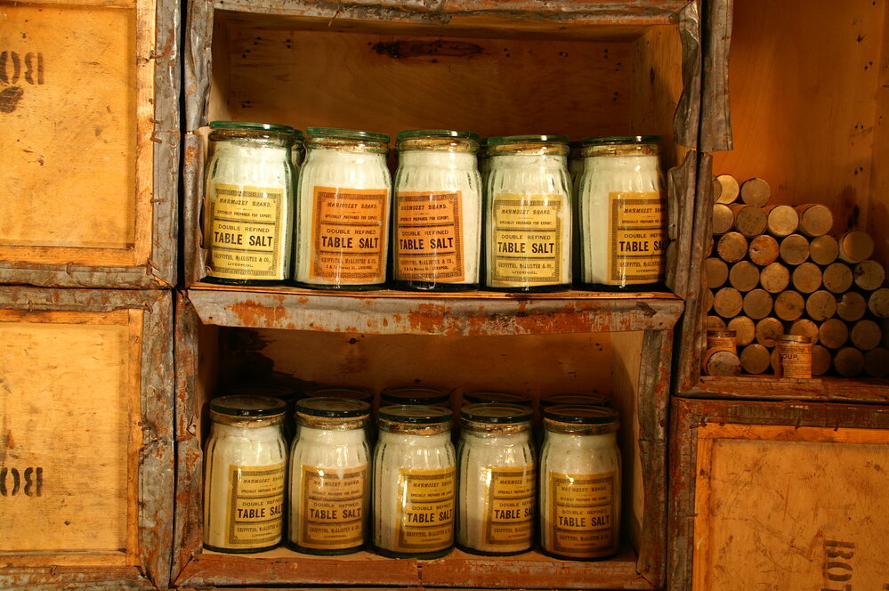 2007 Jars of table salt inside Shackleton's 'Nimrod' hut, Cape Royds