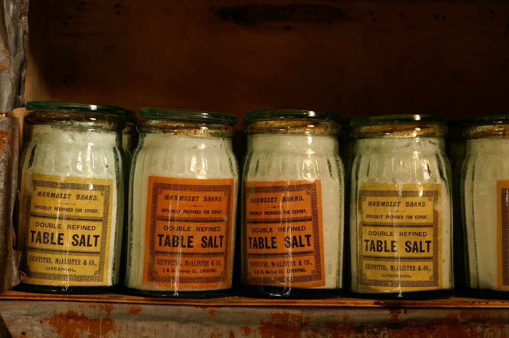 2007 Jars of table salt inside Shackleton's 'Nimrod' hut, Cape Royds