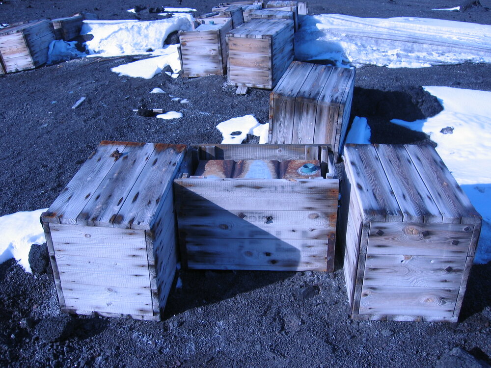 Provision boxes, Scott's 'Terra Nova' Hut | Antarctic Heritage Trust