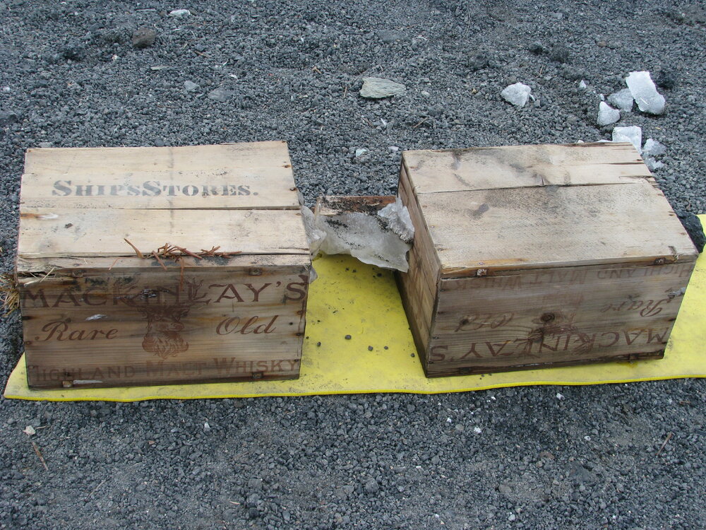 2009-10 Mackinlay's whisky crates excavated from underneath Shackleton's 'Nimrod' hut, Cape Royds