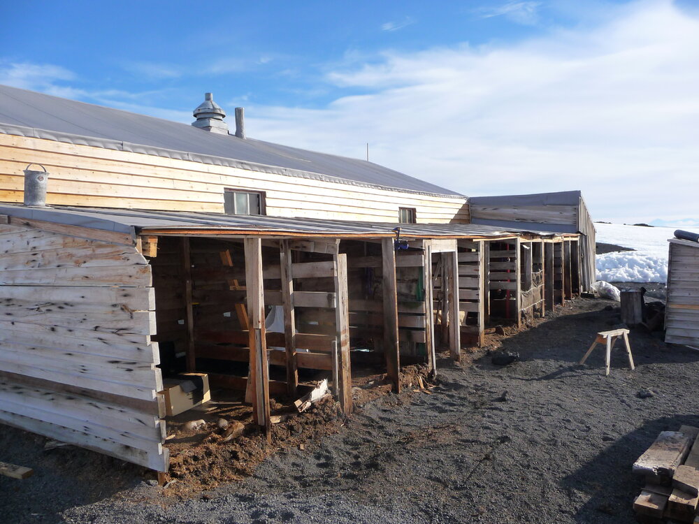 2009-10 Stables exterior during rehabilitation work, Scott's 'Terra Nova' hut