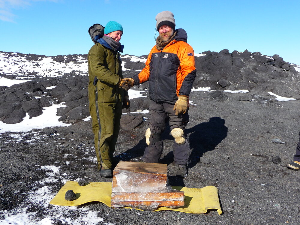 2009-10 AHT's Lucy Skinner and Al Fastier with excavated whisky crate