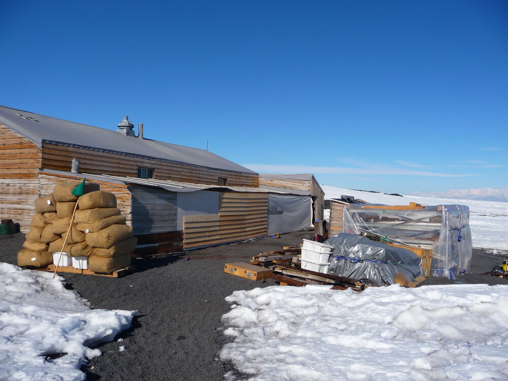2009-10 Stables exterior during rehabilitation work, Scott's 'Terra Nova' hut