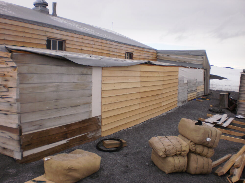 2009-10 Stables exterior during rehabilitation work, Scott's 'Terra Nova' hut