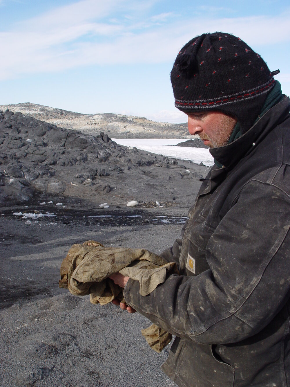 2007 Robert Clendon with a found artefact, Cape Royds