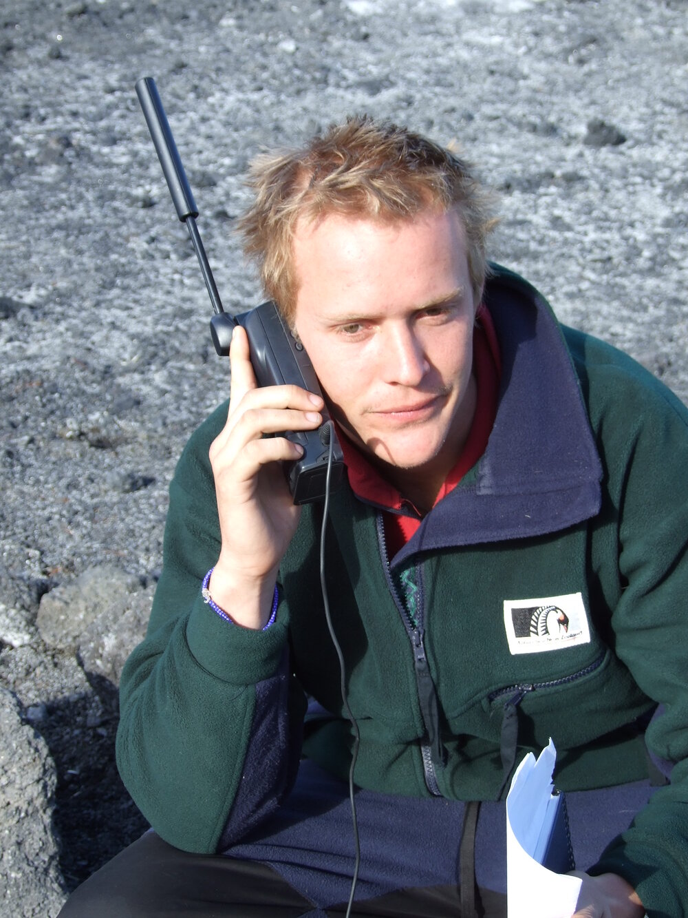 2006-07 James Blake using a satellite phone at Cape Royds