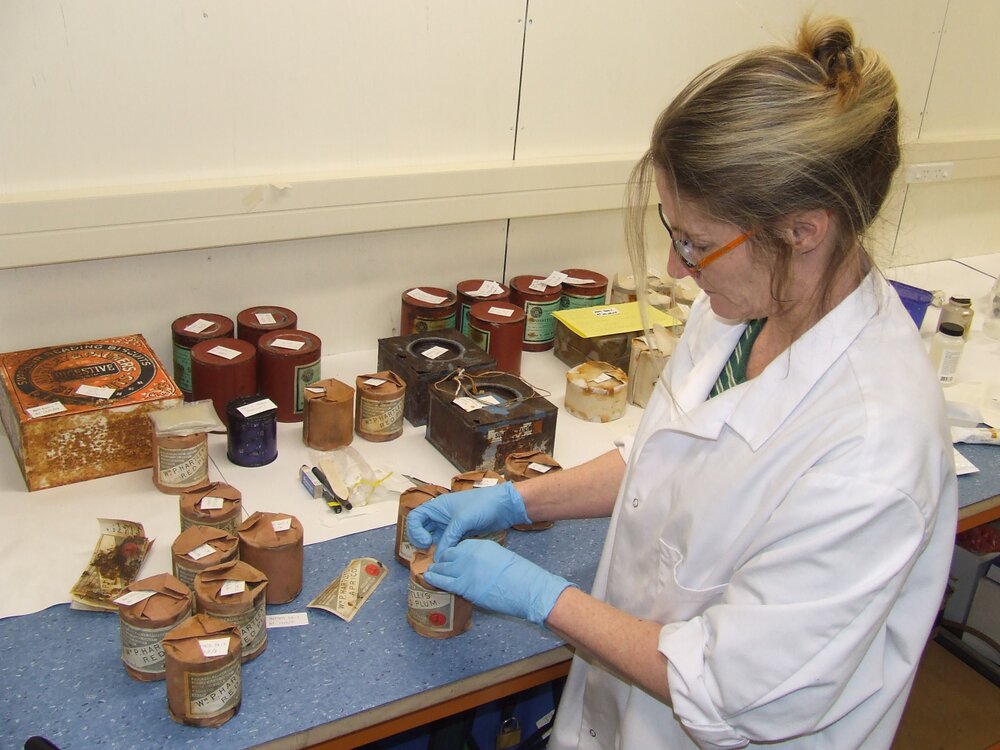 2007 Conservator Philippa Durkin rewrapping a can