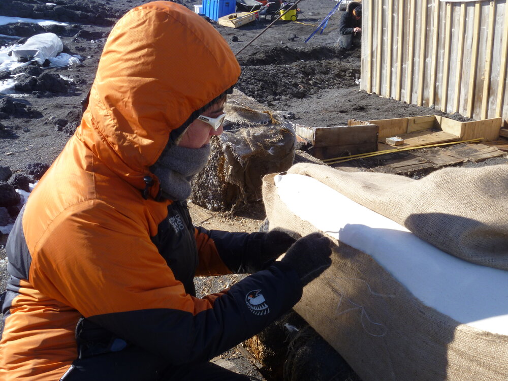 2010-11 AHT Programme Manager Lizzie Meek wrapping a fodder bale ...