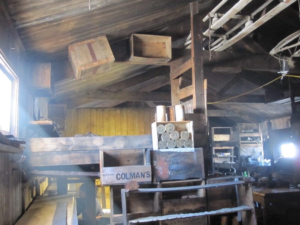2010-11 Timber boxes attached to the ceiling inside Scott's 'Terra Nova' hut