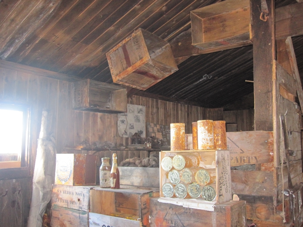 2010-11 Timber boxes attached to the ceiling inside Scott's 'Terra Nova' hut