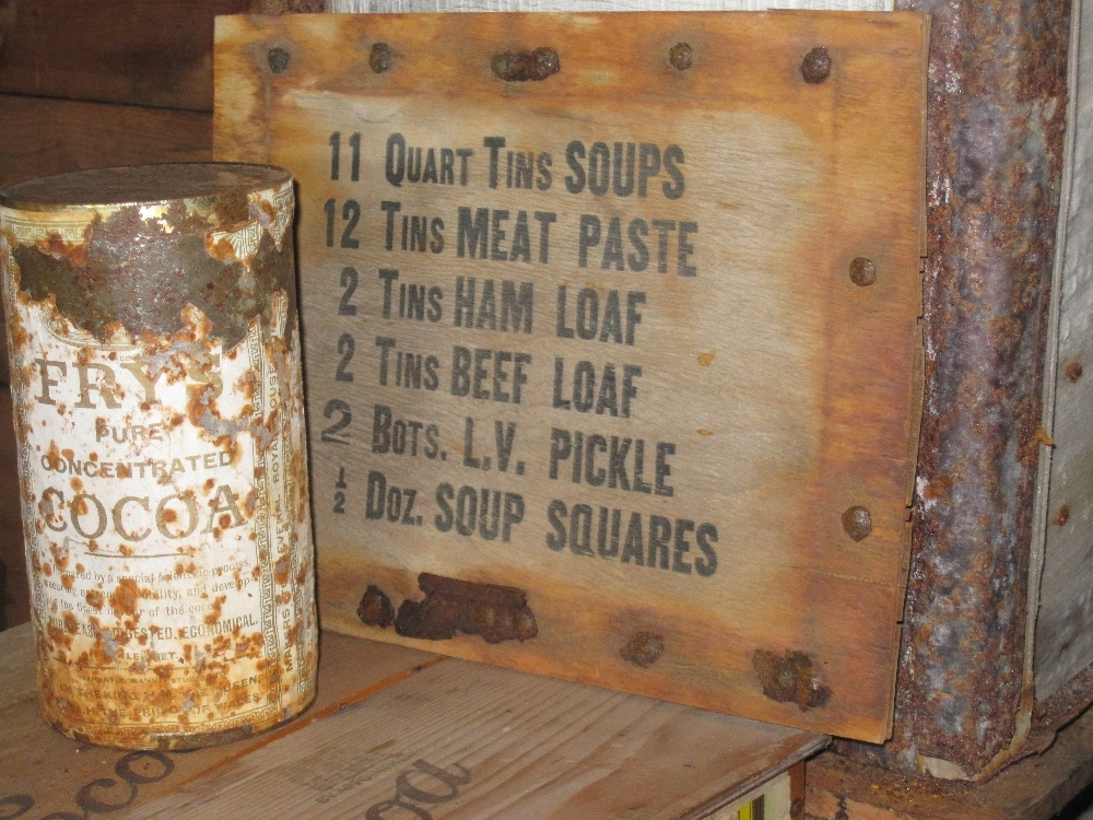 2010-11 Cocoa tin and box side inside Scott's 'Terra Nova' hut