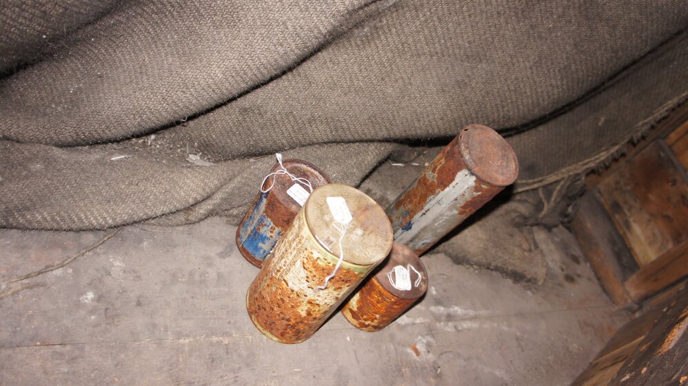 Tins on floor, Scott's 'Discovery' hut 
