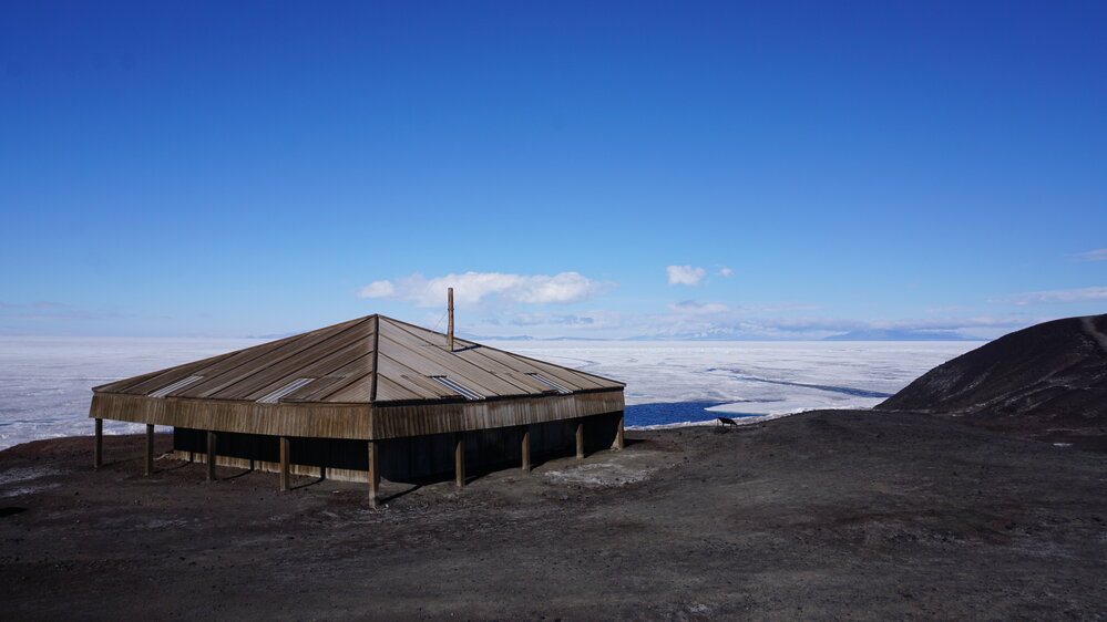 2021-22 Scott's 'Discovery' hut, exterior, East and North elevations