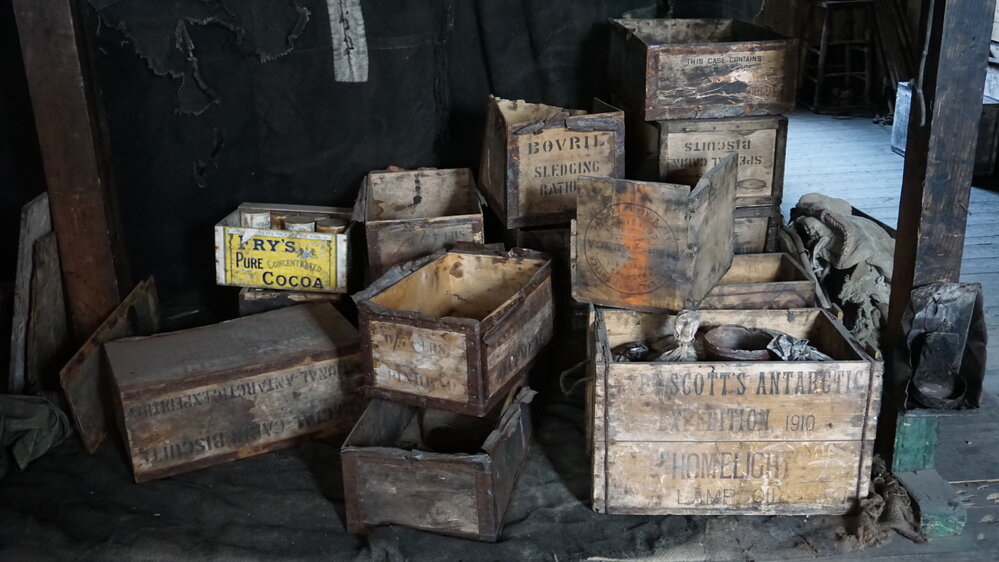 2021-22 Scott's 'Discovery' hut, interior, stores in Main Space (002)