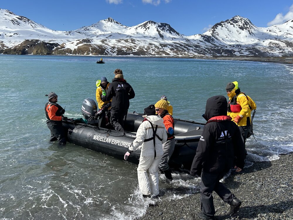 Boarding the zodiac at Fortuna Bay