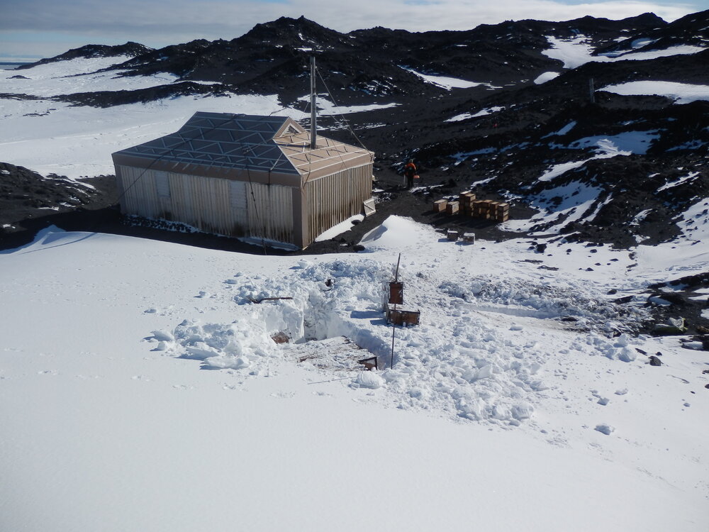 Venesta case excavation underway near Shackleton's 'Nimrod' Hut 