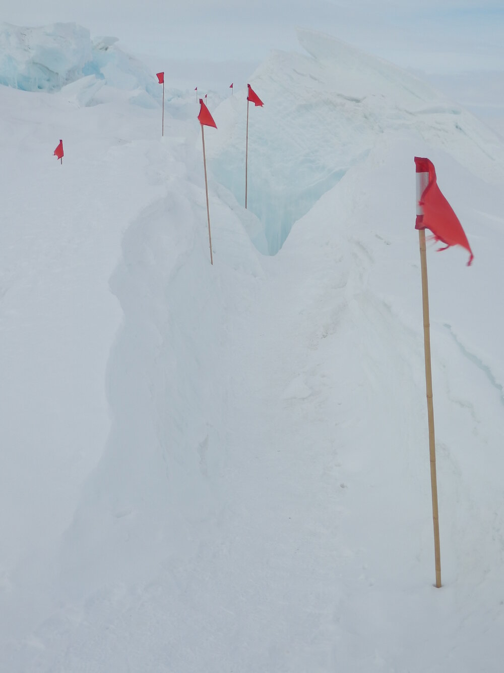 Red flags mark route