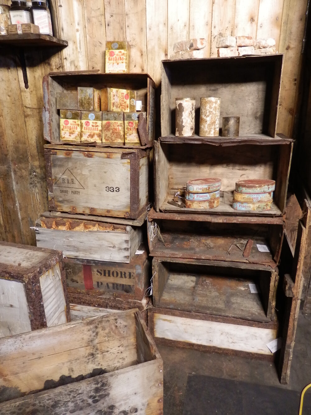 Improvised Galley shelves before repair
