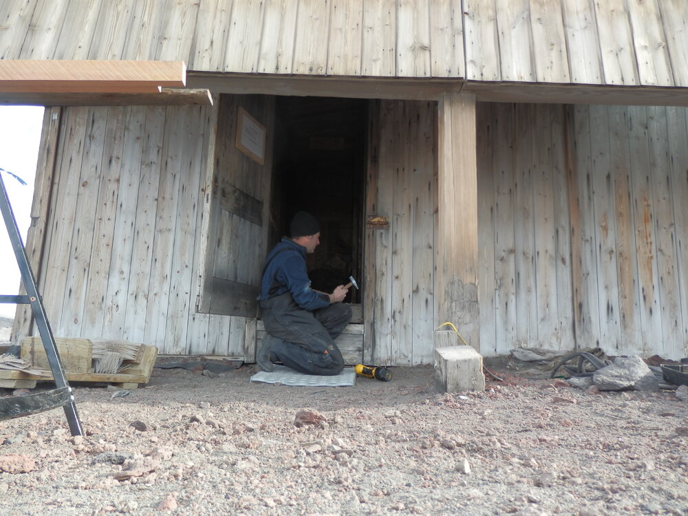 Door jamb during repair, Scott's 'Discovery' Hut 